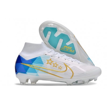 Nike Zoom Mercurial Superfly 9 Elite FG Blanco Azul Oro