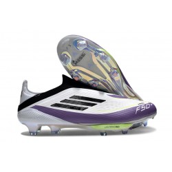 Zapatillas Adidas F50+ Laceless FG X Messi Ftwr Blanco Negro Morado Unity