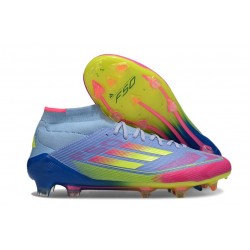 Adidas F50 Elite Mid Cut FG Azul Fusion Limón Lúcido Rosa Lúcido