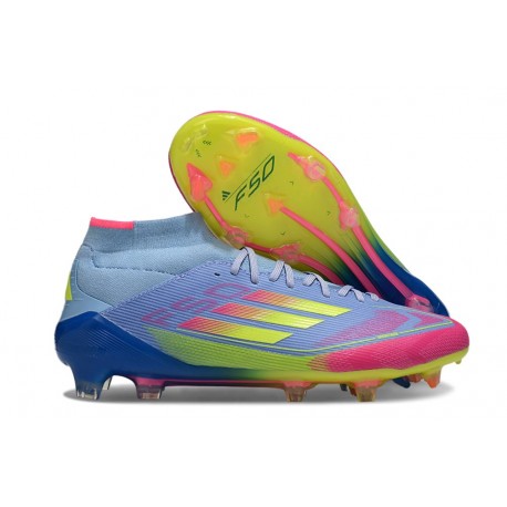 Adidas F50 Elite Mid Cut FG Azul Fusion Limón Lúcido Rosa Lúcido