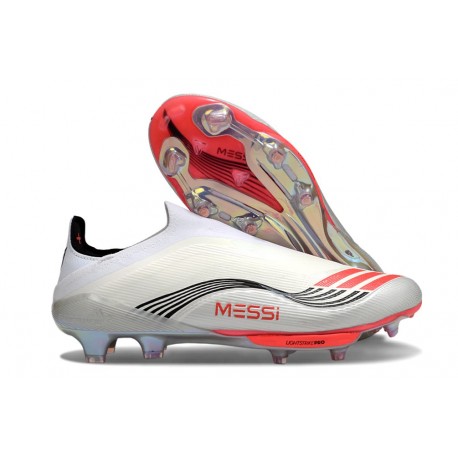 Adidas F50+ Laceless FG X MESSI Ftwr Blanco Rojo Lúcido Plateado Met.