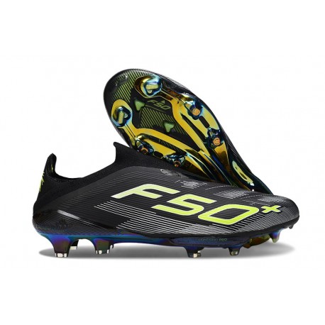 Zapatillas Adidas F50+ Laceless FG Negro Hierro Met. Limón Lúcido