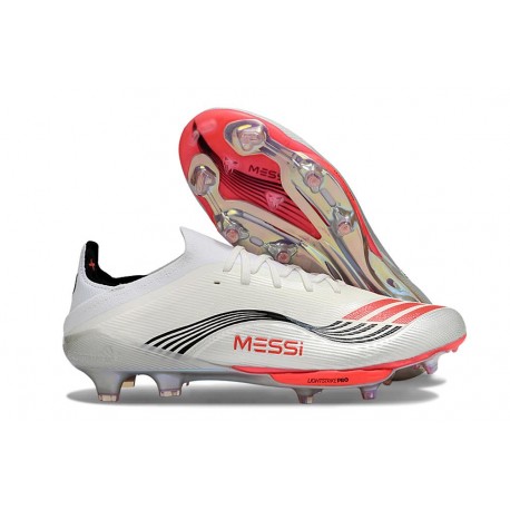 Bota de Futbol Adidas F50+ FG X MESSI Ftwr Blanco Rojo Lúcido Plateado Met.