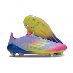 Bota de Fútbol Adidas F50 Elite SG Azul Fusion Limón Lúcido Rosa Lúcido