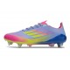 Bota de Fútbol Adidas F50 Elite SG Azul Fusion Limón Lúcido Rosa Lúcido