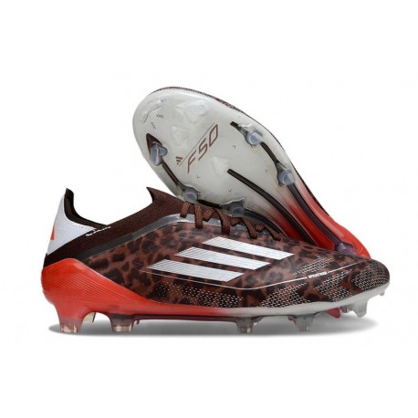 Botas Adidas F50 Elite FG Leopardo Plateado Rojo