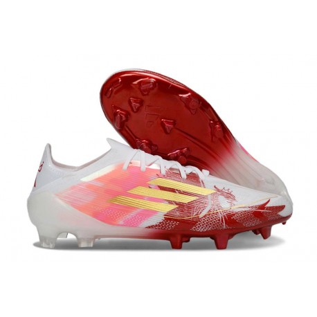 Botas Adidas F50 Elite FG Blanco Rojo Dorado
