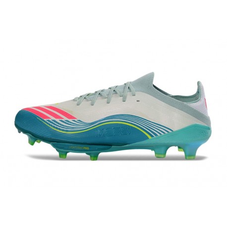 Bota de Futbol Adidas F50+ FG X Messi Ftwr Blanco Rosa Lúcido Flash Agua