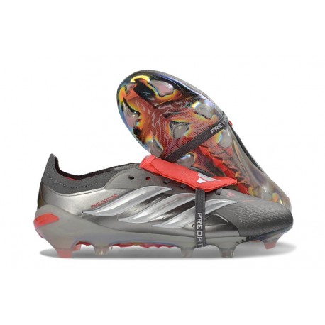 adidas Predator 26 Elite Fold-over Tongue FG Hierro Met. Ftwr Blanco Rojo Lúcido