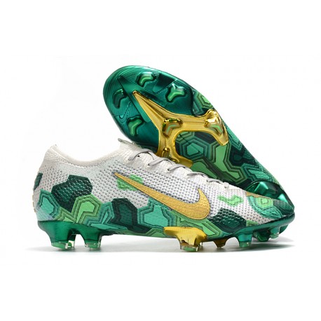 Nike Mercurial Vapor 13 Elite FG Botas -Mbappe Gris Verde Oro