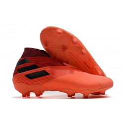 Zapatos de Fútbol adidas Nemeziz 19+ FG Signal Coral Negro Rojo Gloria